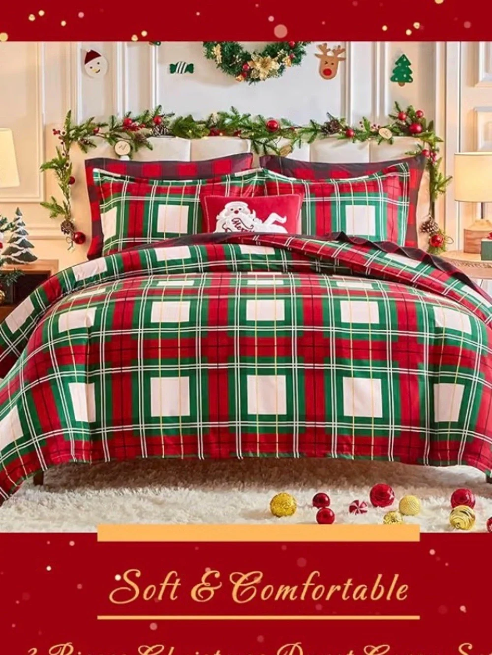 Christmas Plaid Duvet Cover and Pillow Sham.  TWIN